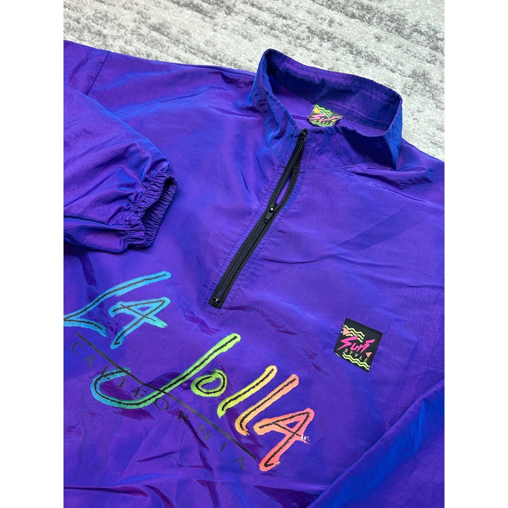 90s Surf Style Windbreaker USA OS Purple La Jolla California 1/4 Zip Retro